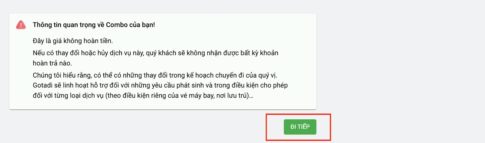 Chọn đi tiếp để điền thông tin