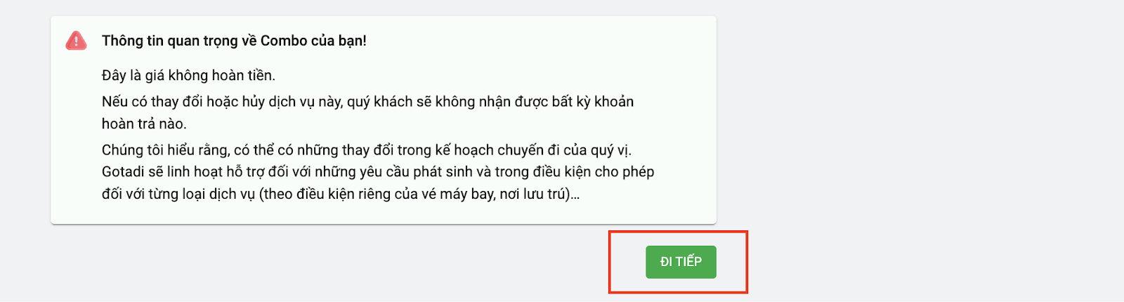 Chọn đi tiếp để điền thông tin